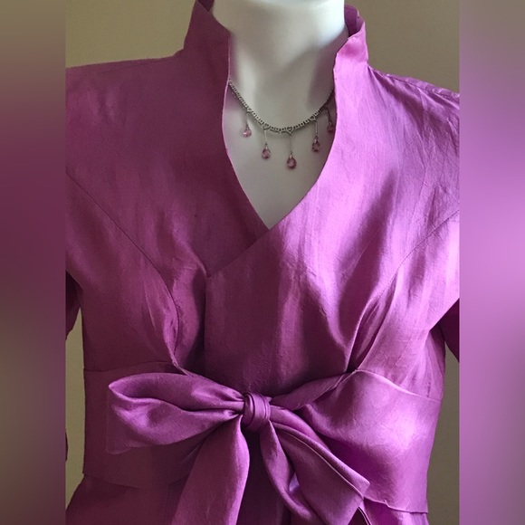Ockpoptok Beautiful Silk Pink Tie In Front Half Sleeve’s  Blouse  Size L - Picture 3 of 11